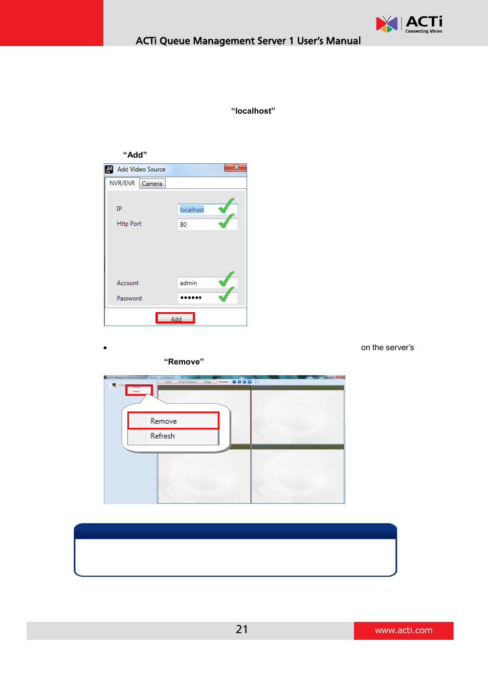 Acti queue management server 1 user’s manual | ACTi Queue Management Server 1 User Manual | Page 21 / 46