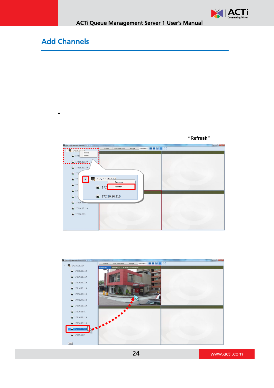 Add channels | ACTi Queue Management Server 1 User Manual | Page 24 / 46