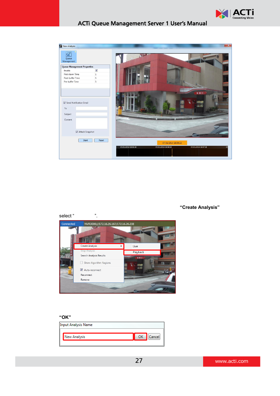 Playback analysis, Acti queue management server 1 user’s manual | ACTi Queue Management Server 1 User Manual | Page 27 / 46