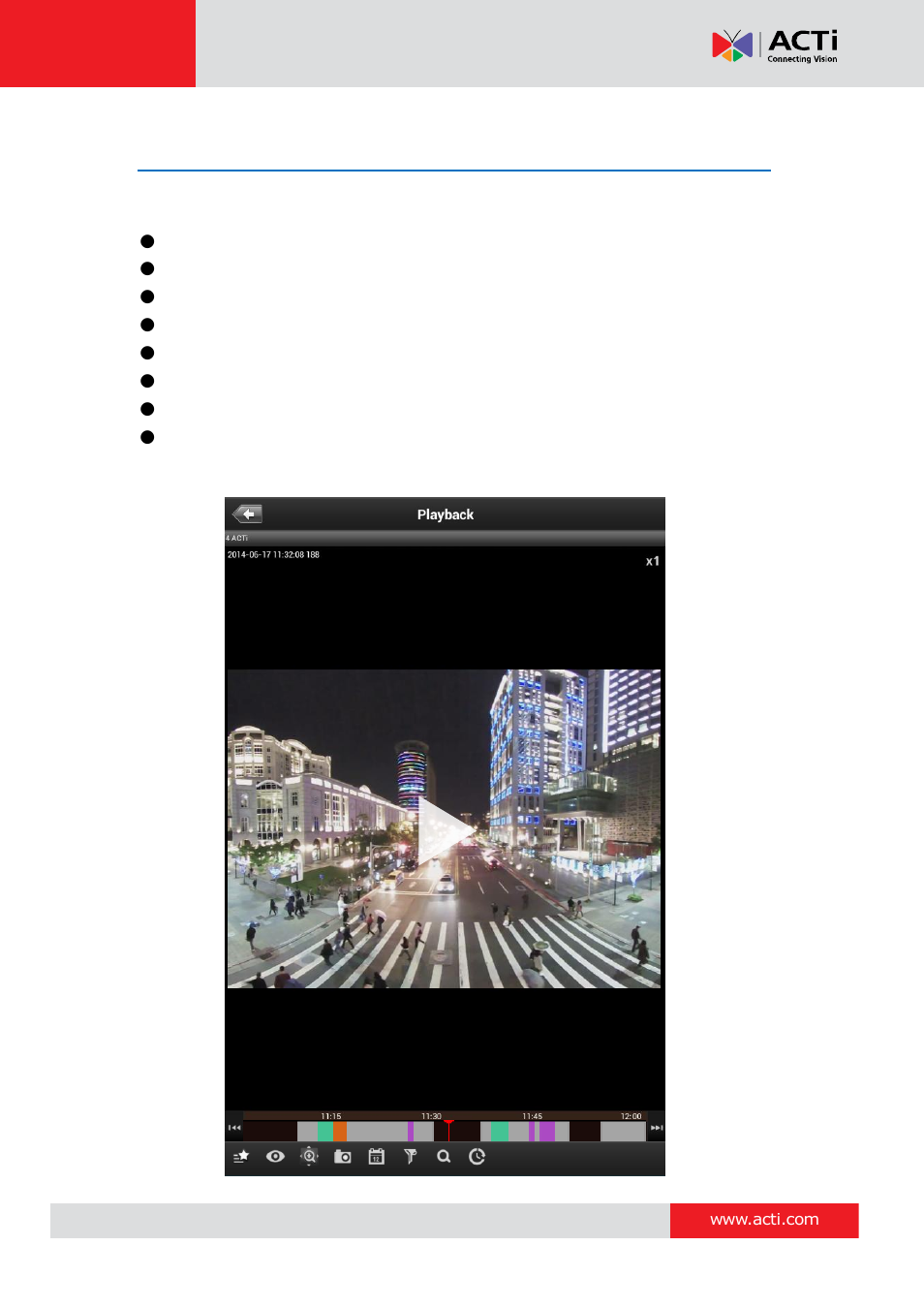 Playback single channel screen, Acti mobile client for android v1.0.08 | ACTi Mobile Client for Android V1.0.08 User Manual | Page 23 / 31