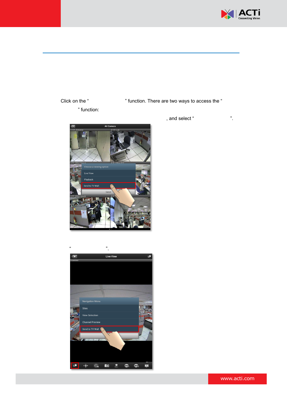 Send to tv wall, Acti mobile client for android v1.0.08 | ACTi Mobile Client for Android V1.0.08 User Manual | Page 30 / 31