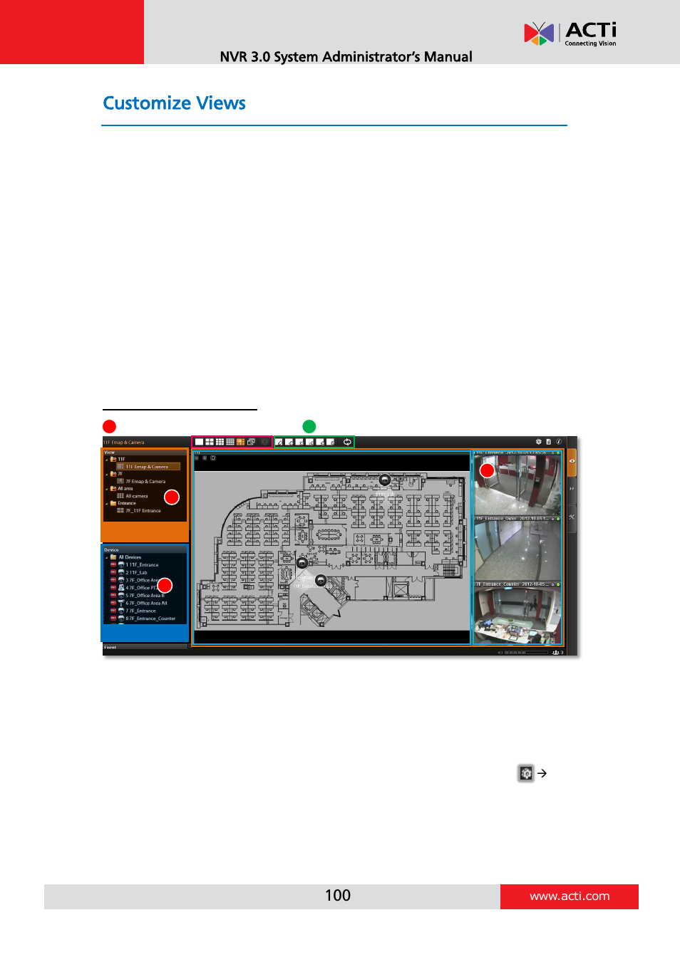 Customize views | ACTi NVR 3 V3.0.09 User Manual | Page 100 / 131