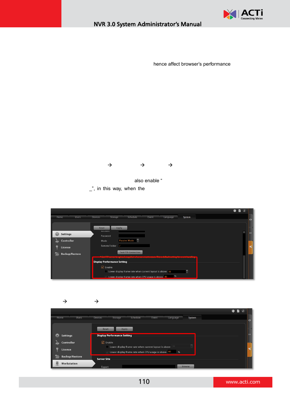 Tips to enhance live view performance, Nvr 3.0 system administrator’s manual | ACTi NVR 3 V3.0.09 User Manual | Page 110 / 131