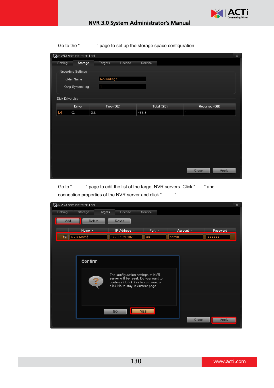 Set up redundancy server | ACTi NVR 3 V3.0.09 User Manual | Page 130 / 131