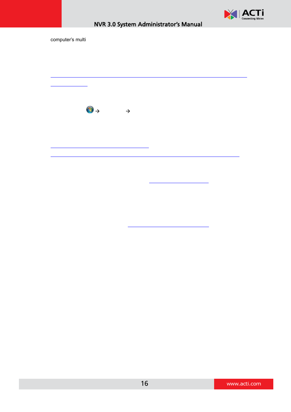 Nvr 3.0 system administrator’s manual | ACTi NVR 3 V3.0.09 User Manual | Page 16 / 131