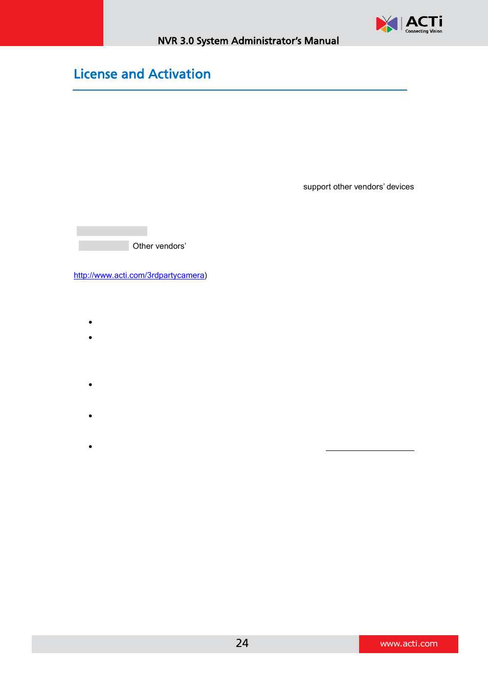 License and activation, Nvr 3.0 system administrator’s manual | ACTi NVR 3 V3.0.09 User Manual | Page 24 / 131
