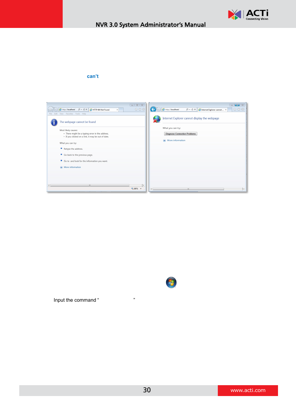 Login failure troubleshooting, E 30 | ACTi NVR 3 V3.0.09 User Manual | Page 30 / 131