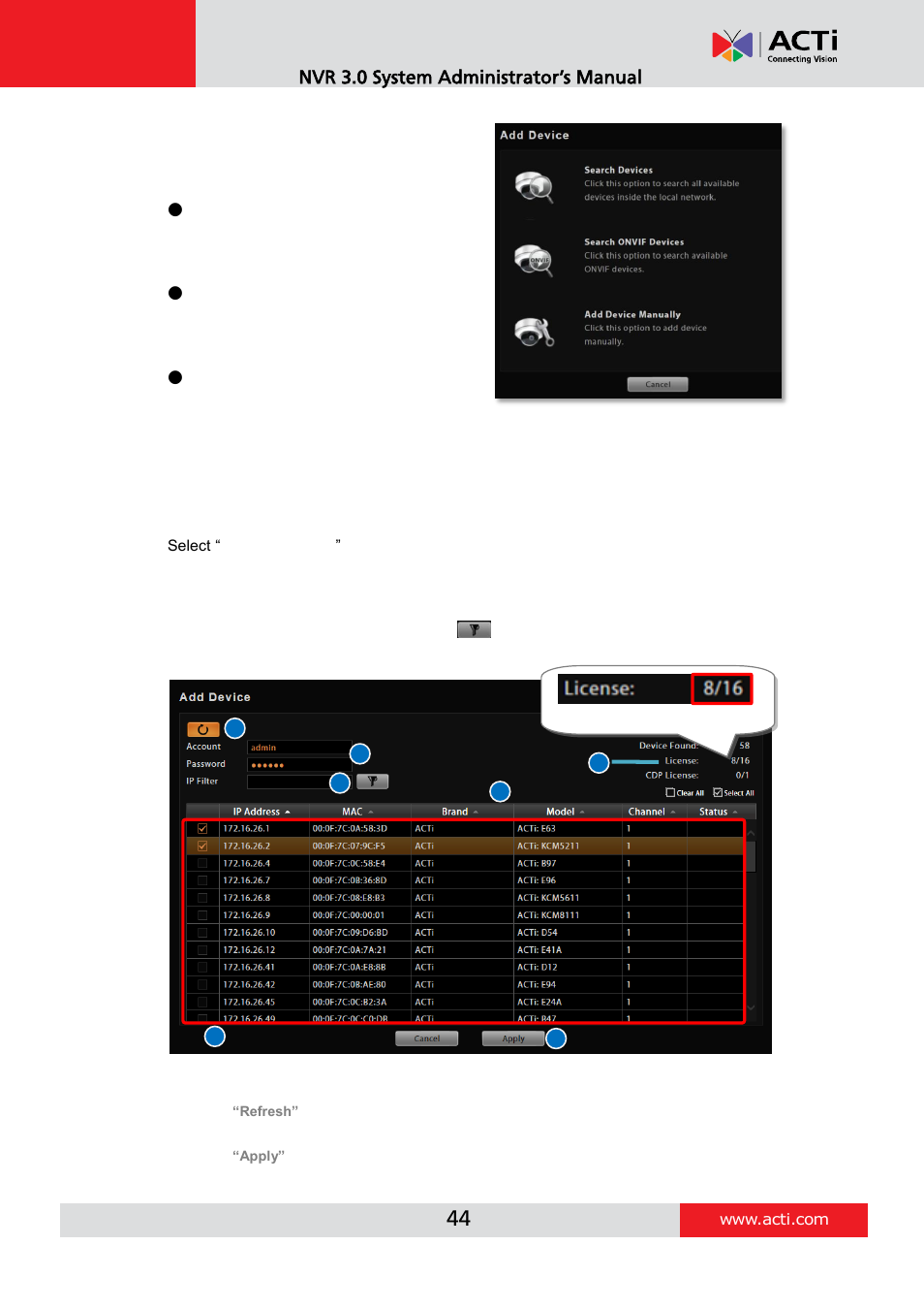 Search devices within local area network | ACTi NVR 3 V3.0.09 User Manual | Page 44 / 131