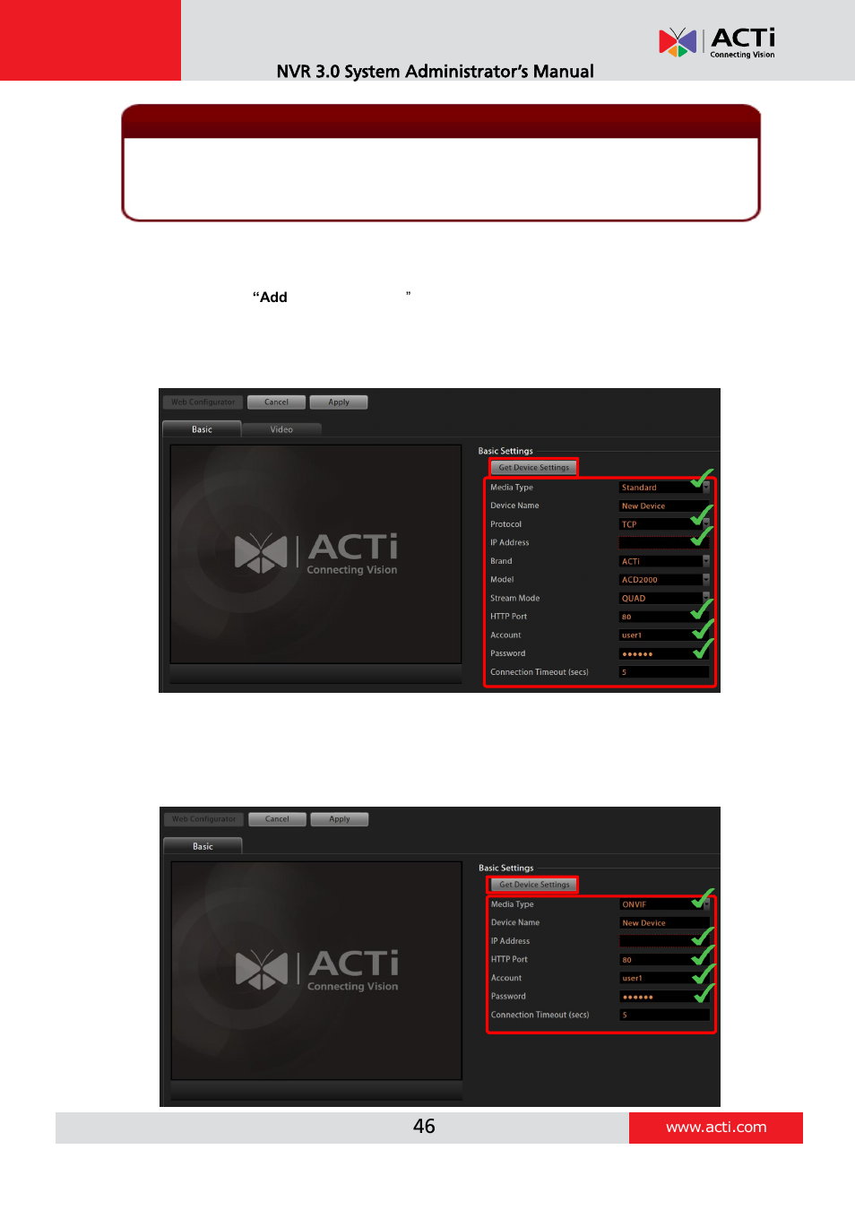 Add devices on wan or other local area networks, Nvr 3.0 system administrator’s manual | ACTi NVR 3 V3.0.09 User Manual | Page 46 / 131