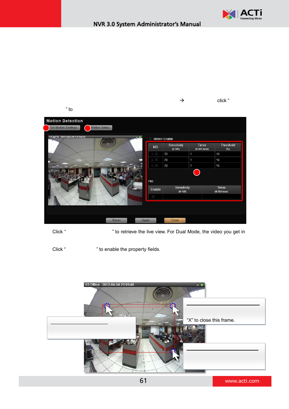 Configure motion settings | ACTi NVR 3 V3.0.09 User Manual | Page 61 / 131
