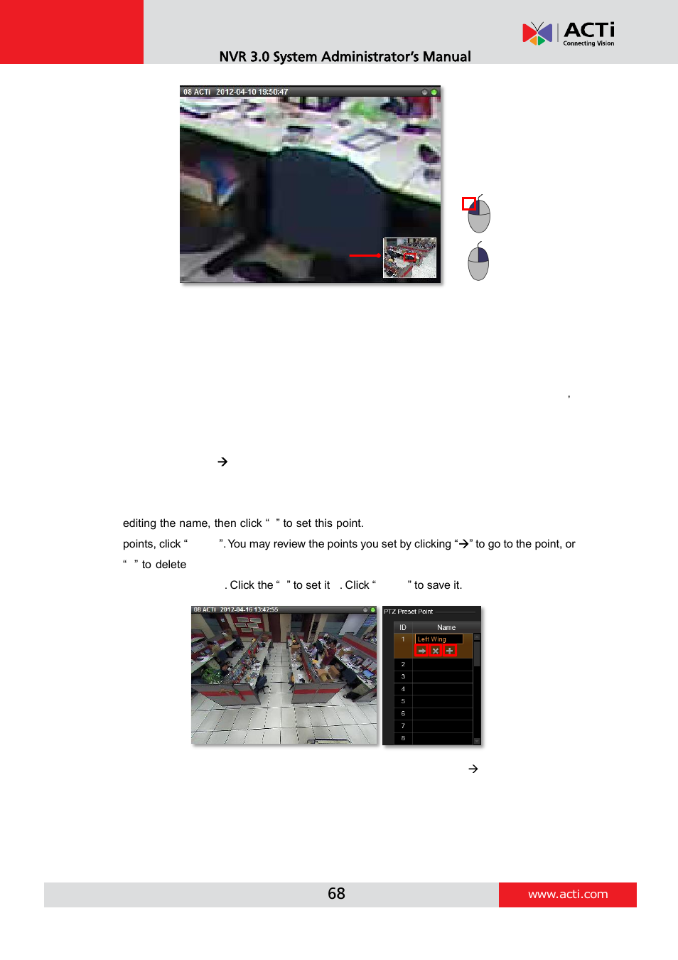 Set ptz preset points, Nvr 3.0 system administrator’s manual | ACTi NVR 3 V3.0.09 User Manual | Page 68 / 131