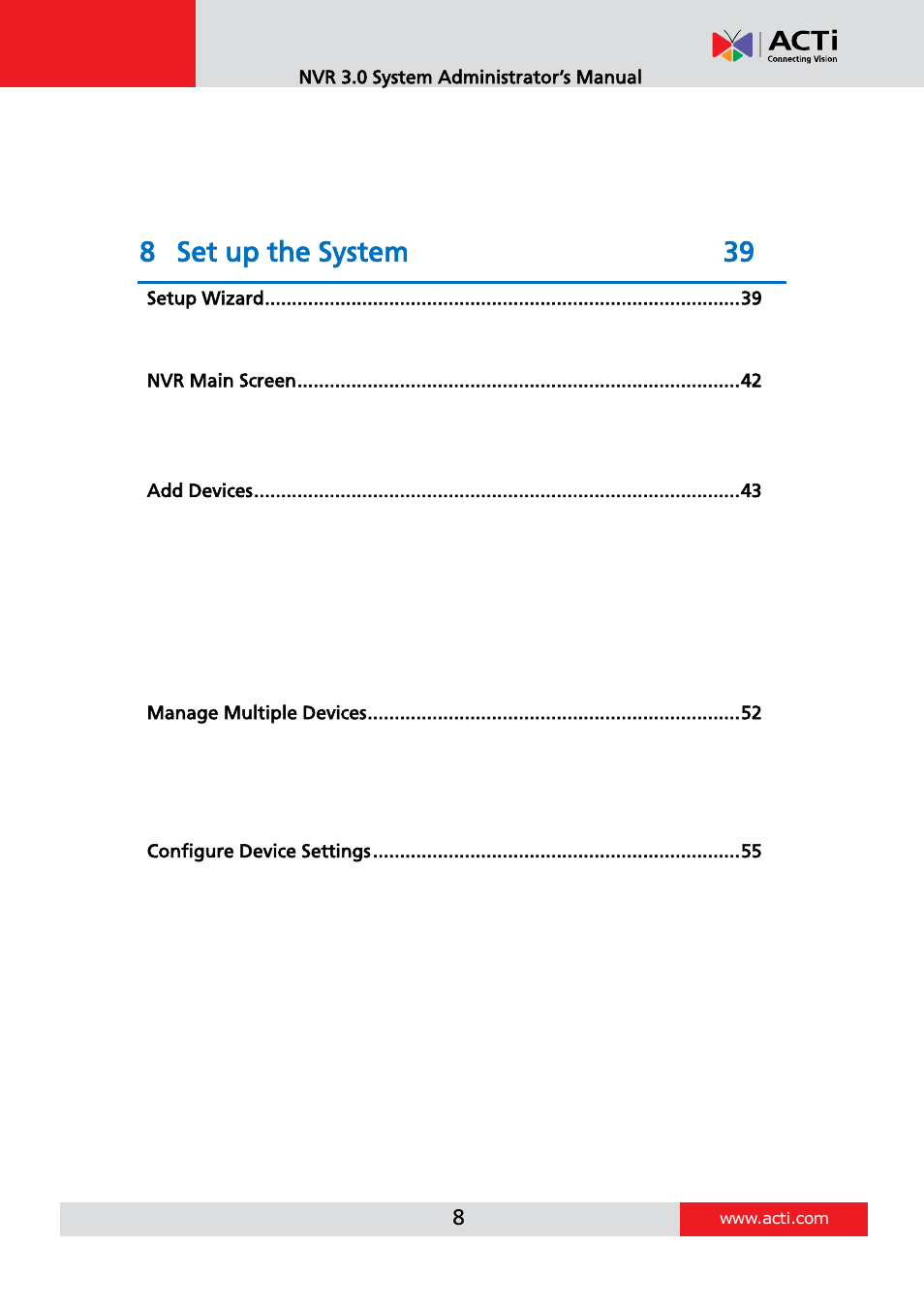 8 set up the system 39 | ACTi NVR 3 V3.0.09 User Manual | Page 8 / 131