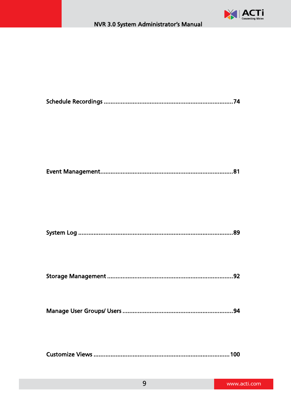 ACTi NVR 3 V3.0.09 User Manual | Page 9 / 131