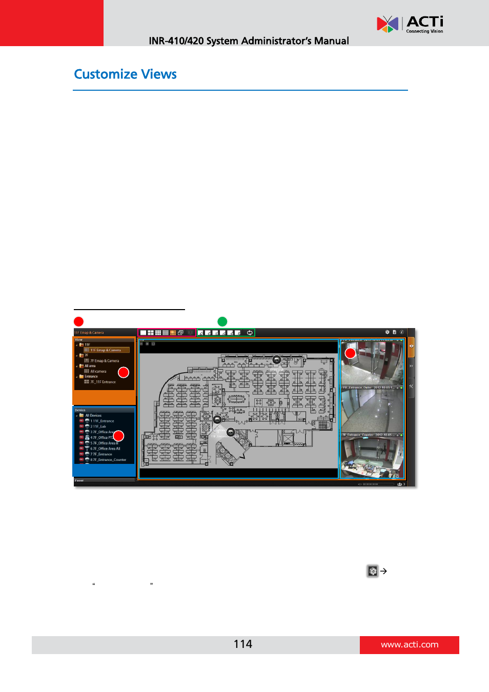 Customize views | ACTi INR-410 INR-420 V3.0.09 User Manual | Page 114 / 148