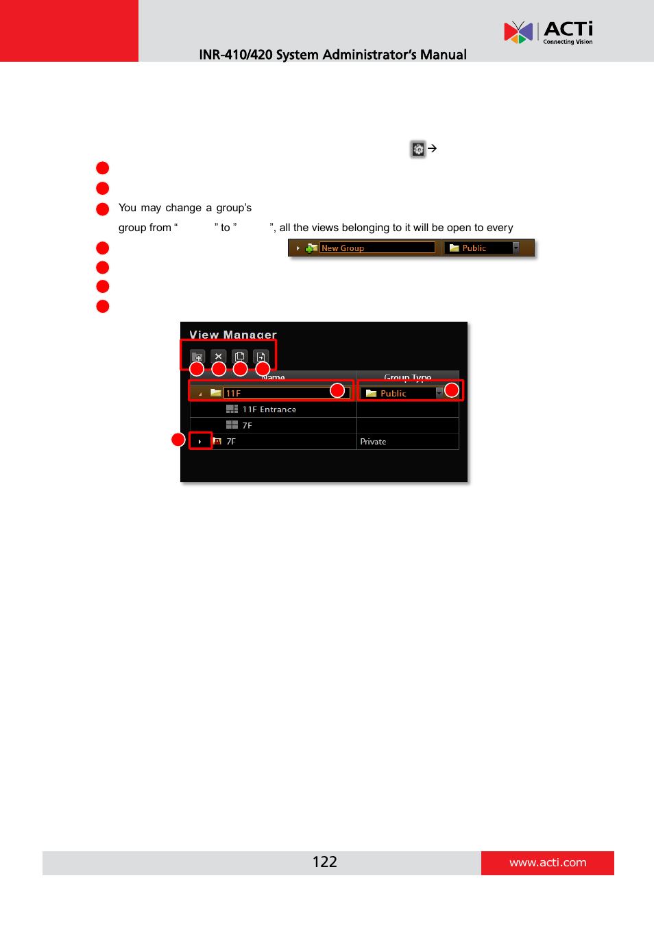 Manage the views | ACTi INR-410 INR-420 V3.0.09 User Manual | Page 122 / 148