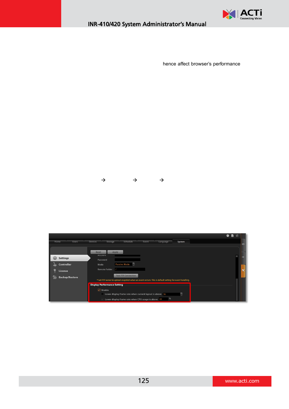 Tips to enhance live view performance | ACTi INR-410 INR-420 V3.0.09 User Manual | Page 125 / 148