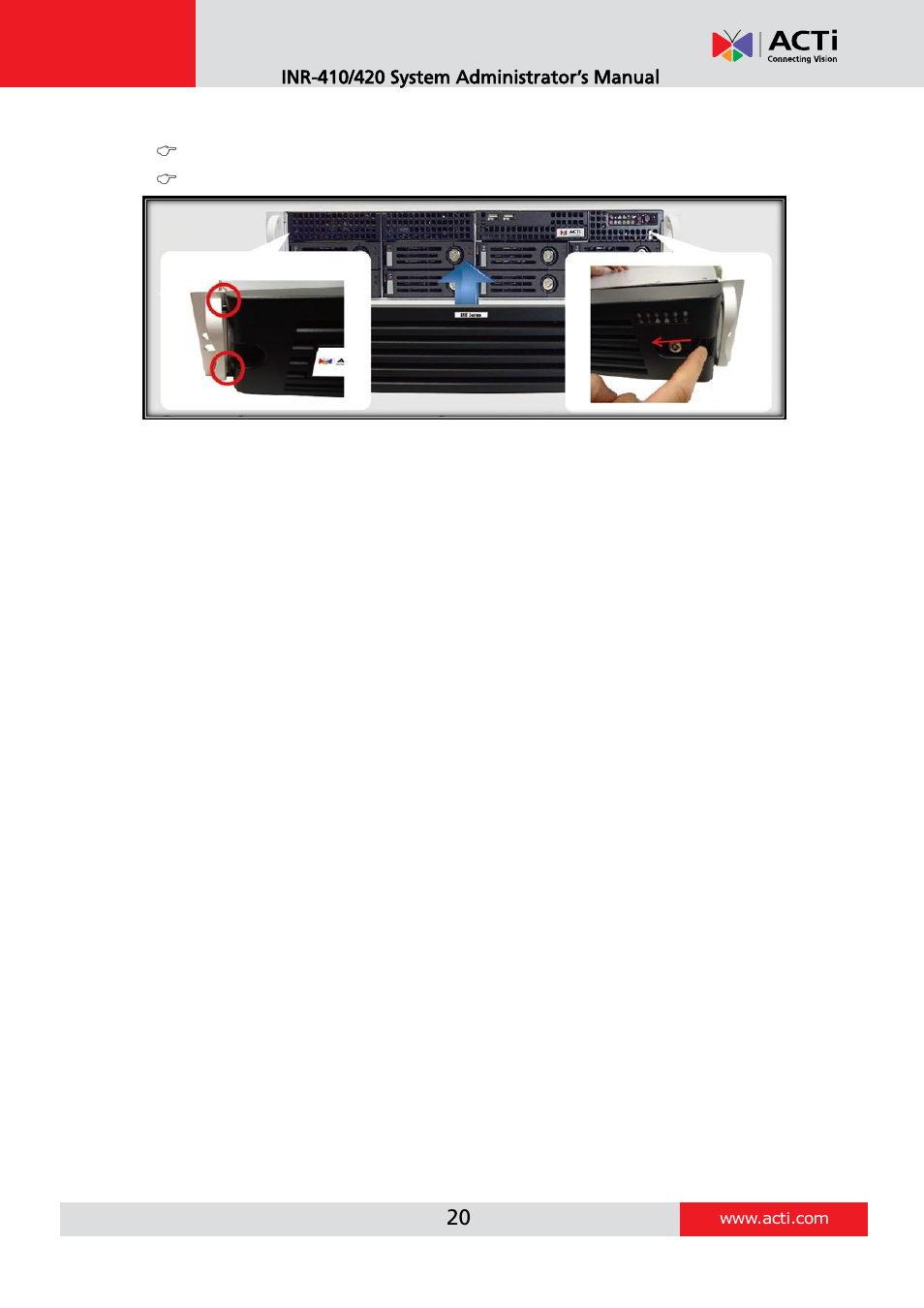 Step 4: attach the front cover | ACTi INR-410 INR-420 V3.0.09 User Manual | Page 20 / 148