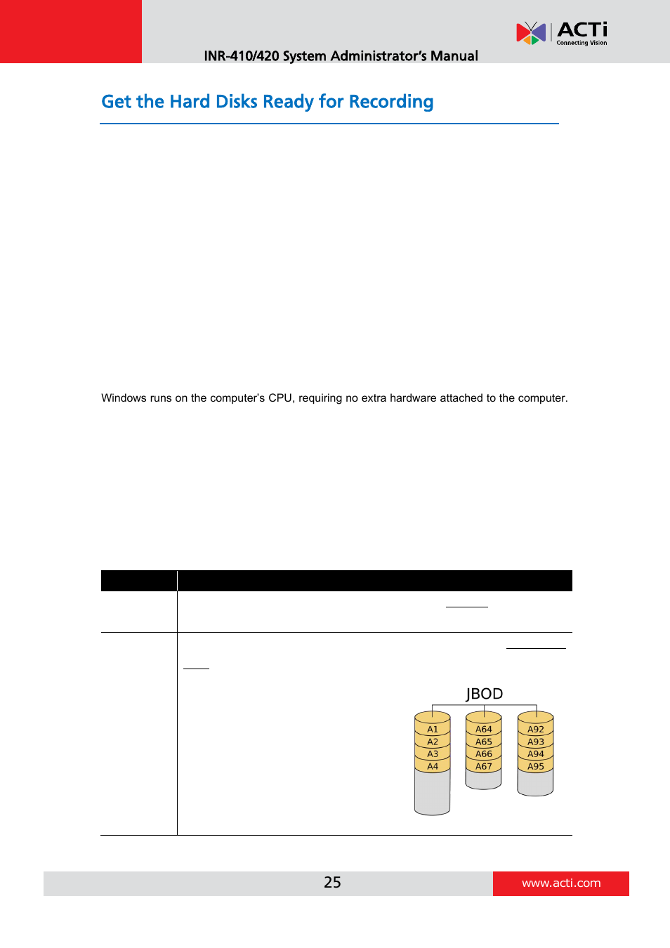 Get the hard disks ready for recording | ACTi INR-410 INR-420 V3.0.09 User Manual | Page 25 / 148