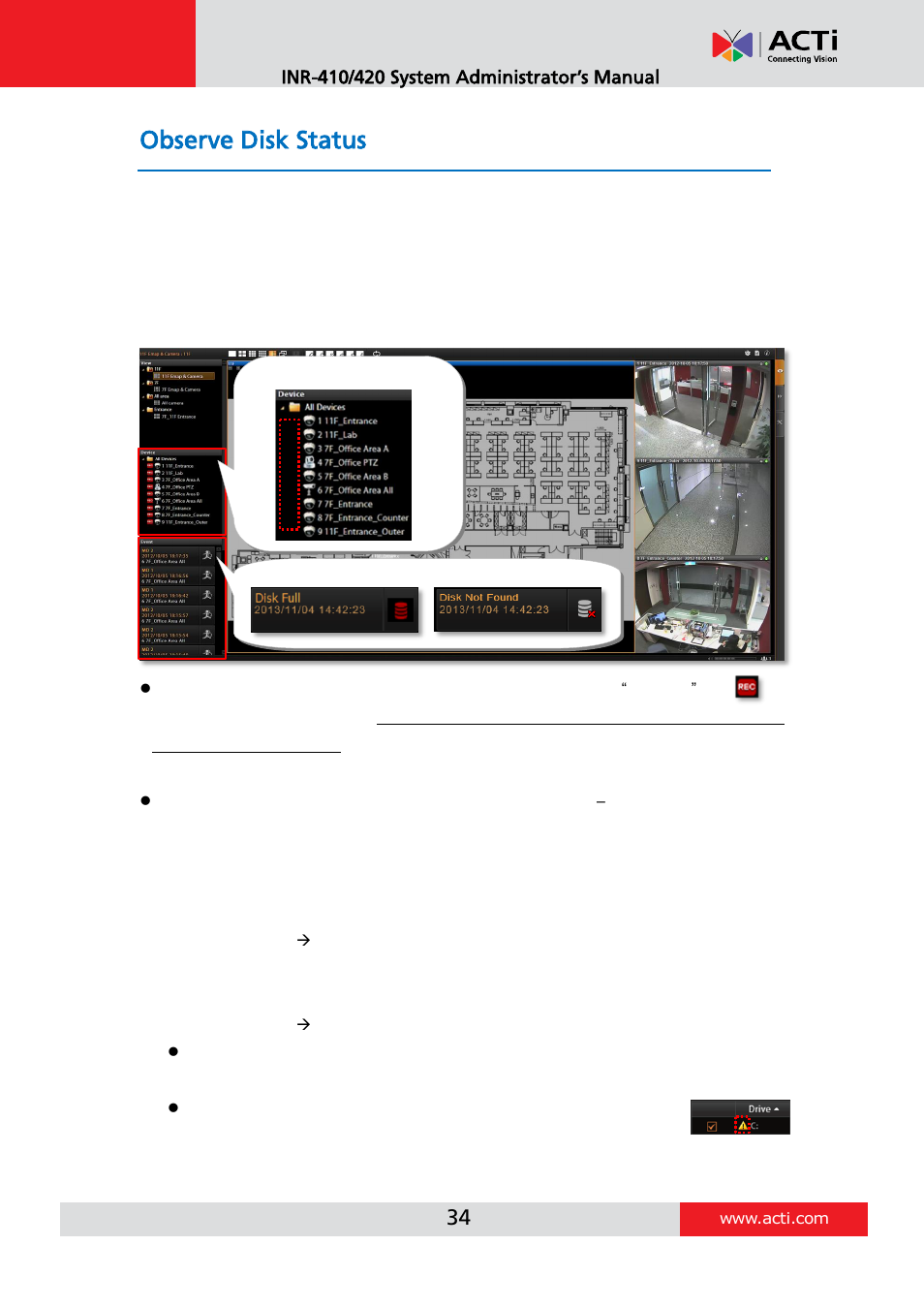 Observe disk status | ACTi INR-410 INR-420 V3.0.09 User Manual | Page 34 / 148