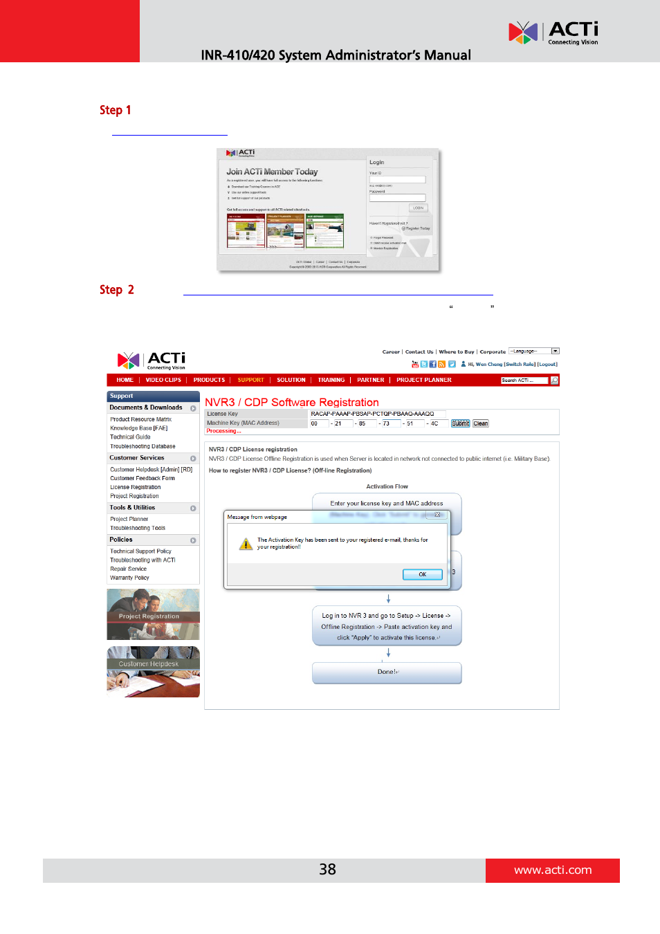 Offline activation sop, Offline activation | ACTi INR-410 INR-420 V3.0.09 User Manual | Page 38 / 148