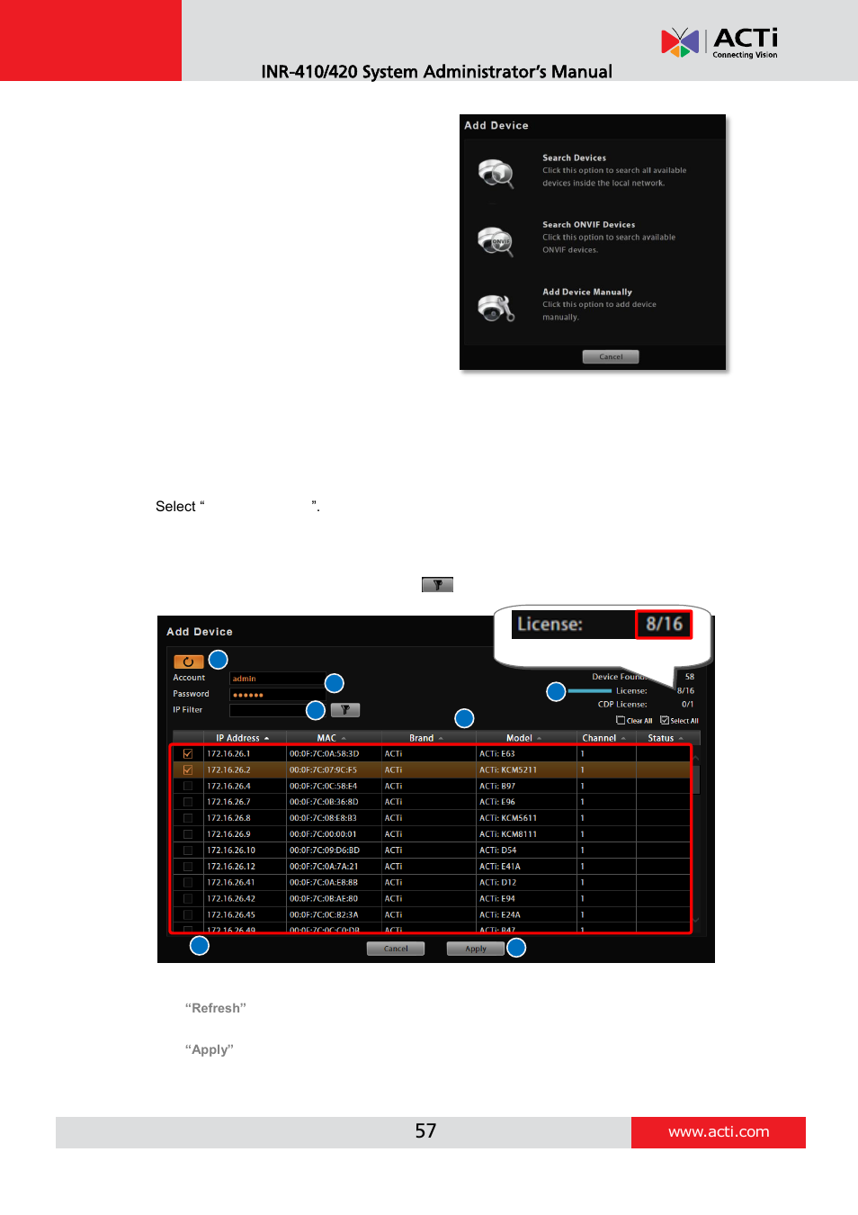 Search devices within local area network | ACTi INR-410 INR-420 V3.0.09 User Manual | Page 57 / 148