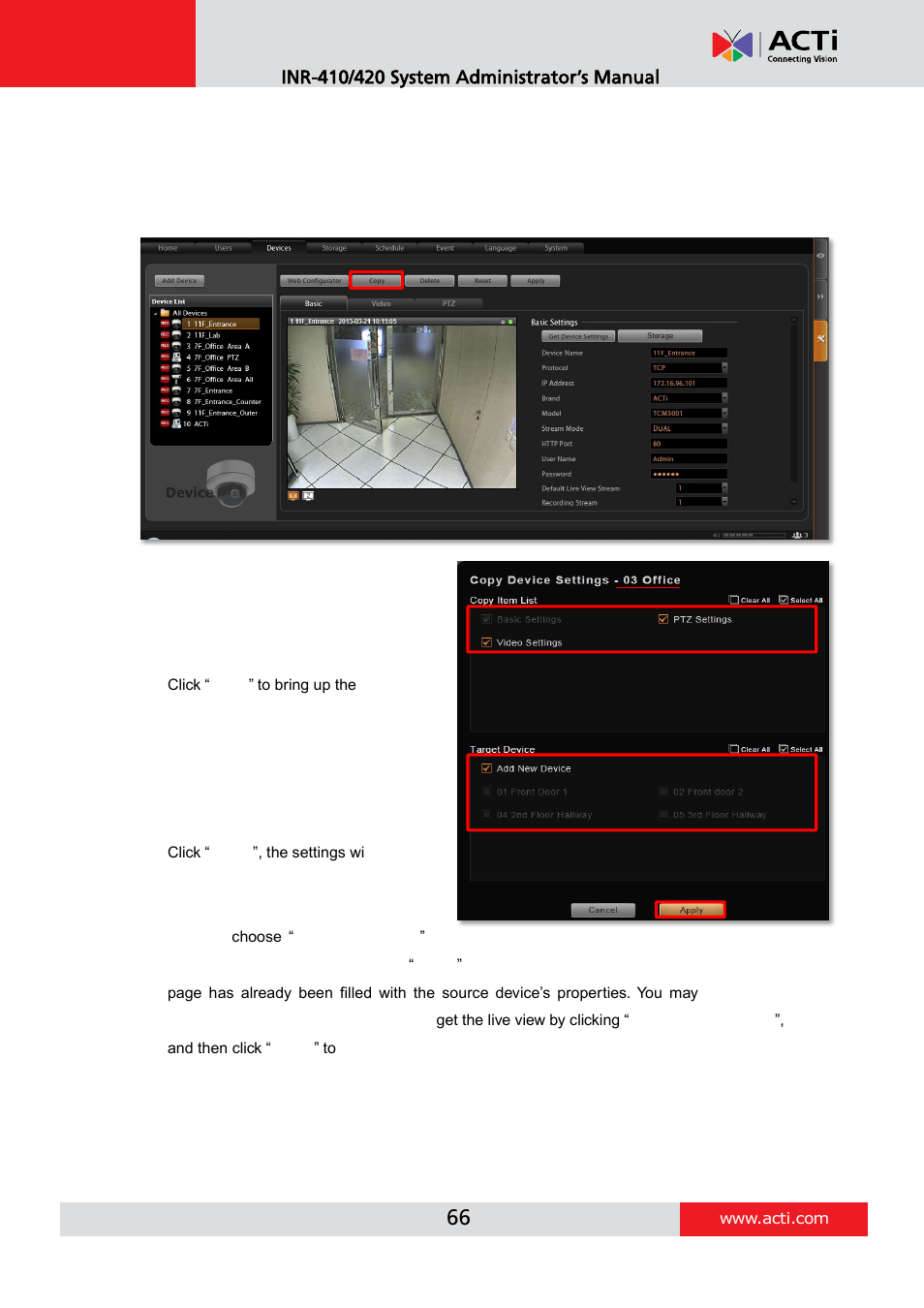 Copy settings across devices | ACTi INR-410 INR-420 V3.0.09 User Manual | Page 66 / 148