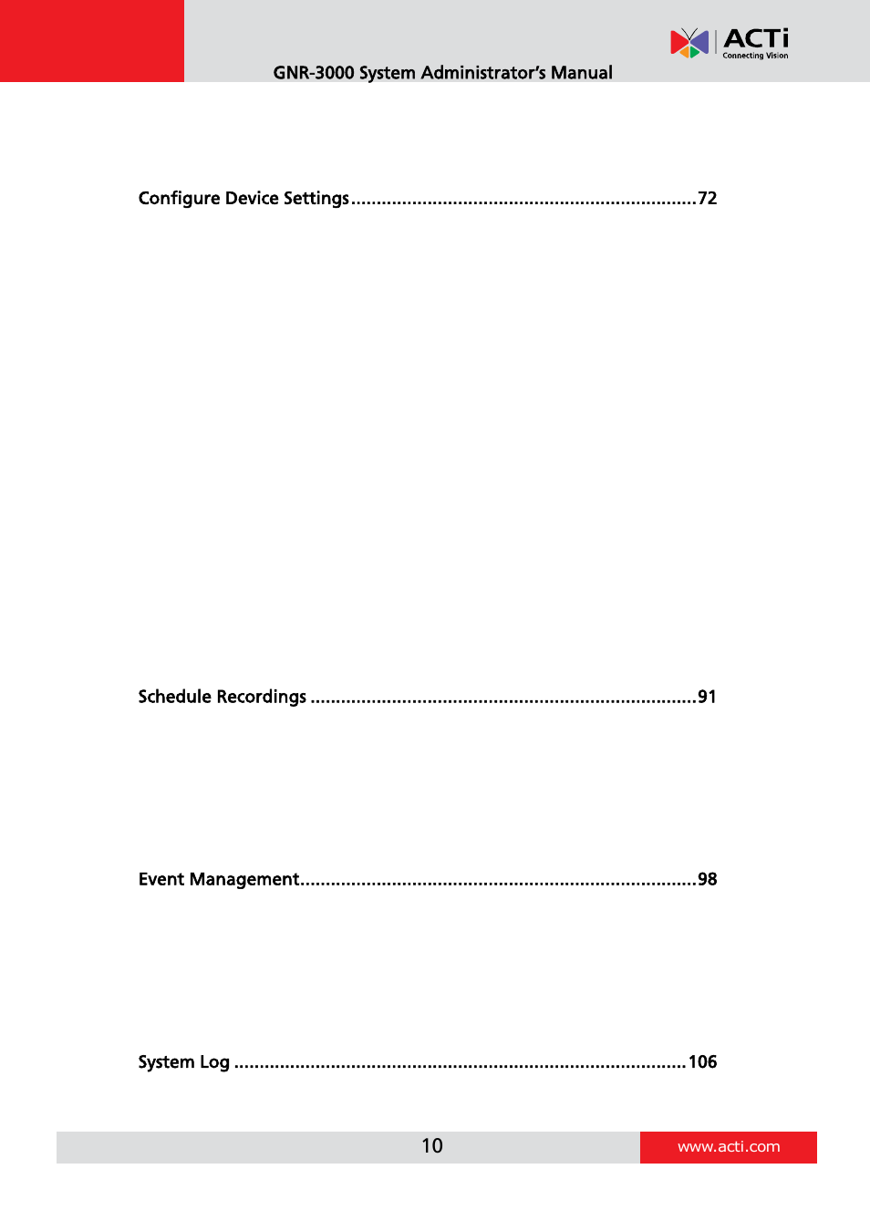 ACTi GNR-3000 V3.0.09 User Manual | Page 10 / 150