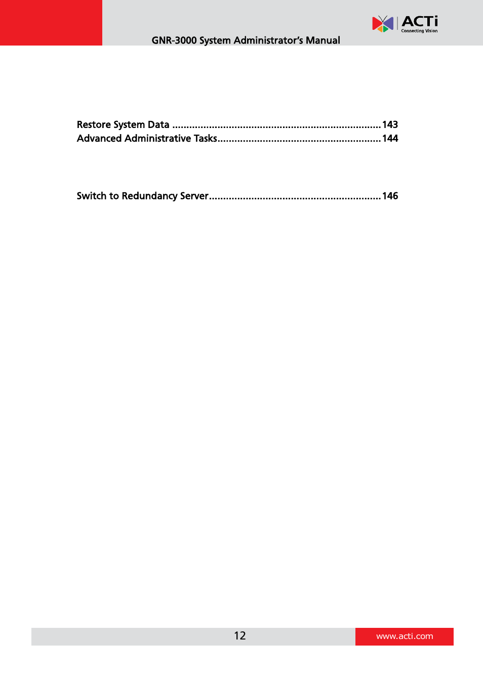ACTi GNR-3000 V3.0.09 User Manual | Page 12 / 150