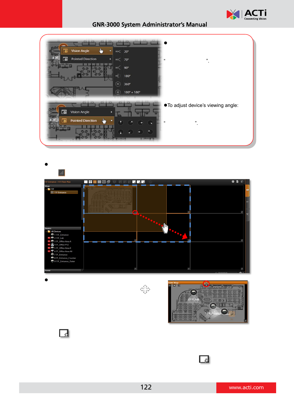 Step 7: adjust the channel size & layout, Step 8: save the view, Step 9: set default view | ACTi GNR-3000 V3.0.09 User Manual | Page 122 / 150