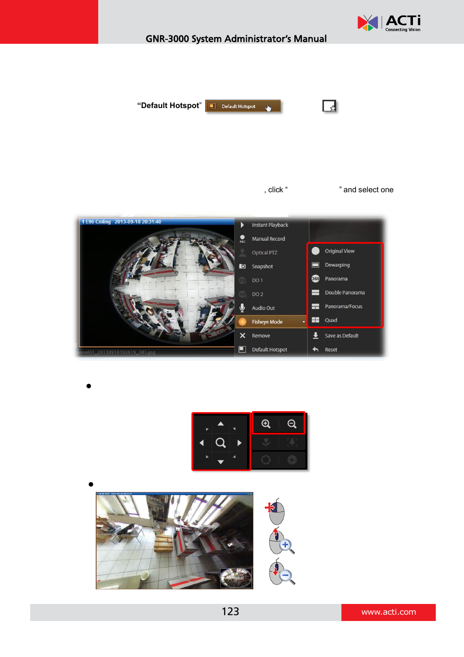 Step 10: set default hotspot channel (optional), Step 11: set fisheye camera mode | ACTi GNR-3000 V3.0.09 User Manual | Page 123 / 150