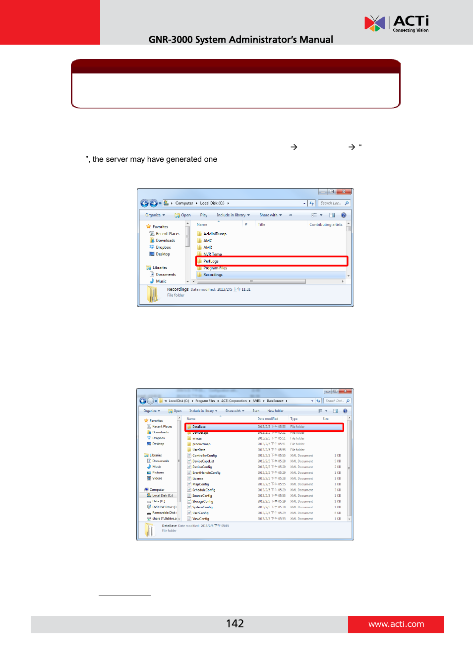 Step 2: back up recording files folder (optional), Step 4: system log (optional) | ACTi GNR-3000 V3.0.09 User Manual | Page 142 / 150