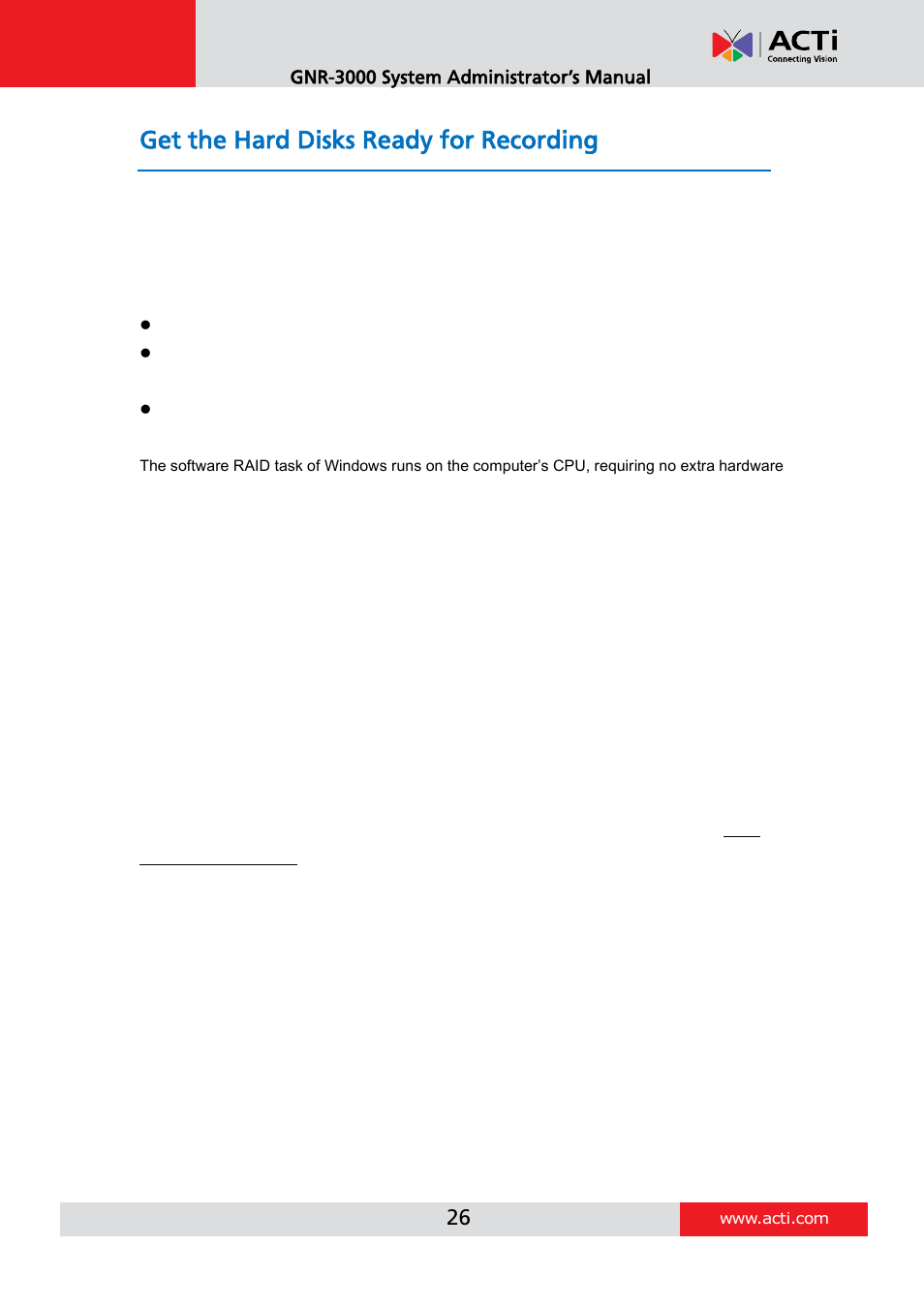 Get the hard disks ready for recording | ACTi GNR-3000 V3.0.09 User Manual | Page 26 / 150