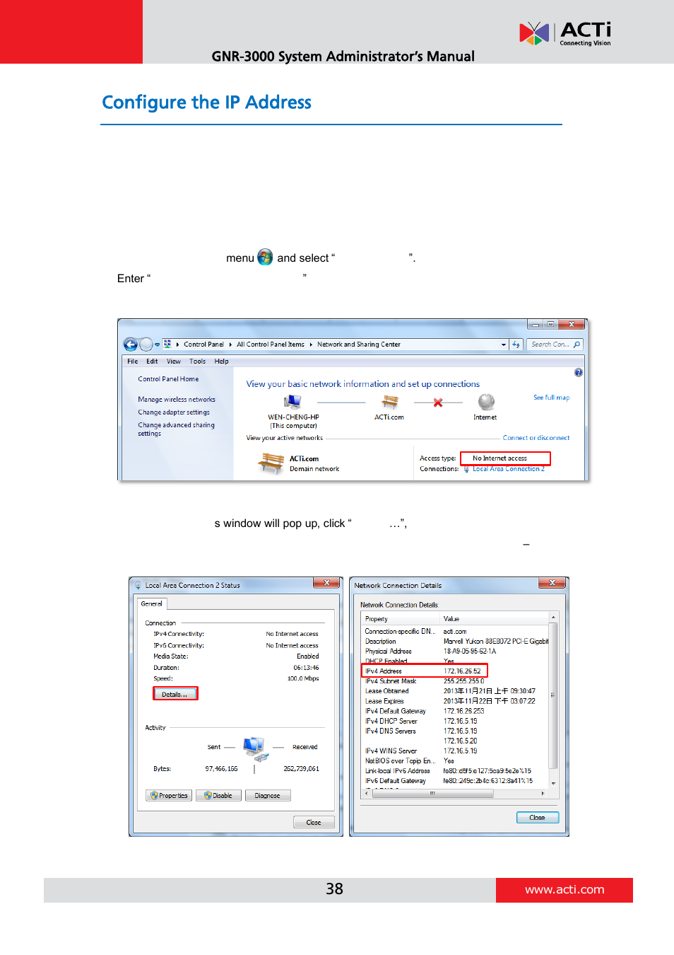 Configure the ip address, Find the ip address of gnr | ACTi GNR-3000 V3.0.09 User Manual | Page 38 / 150
