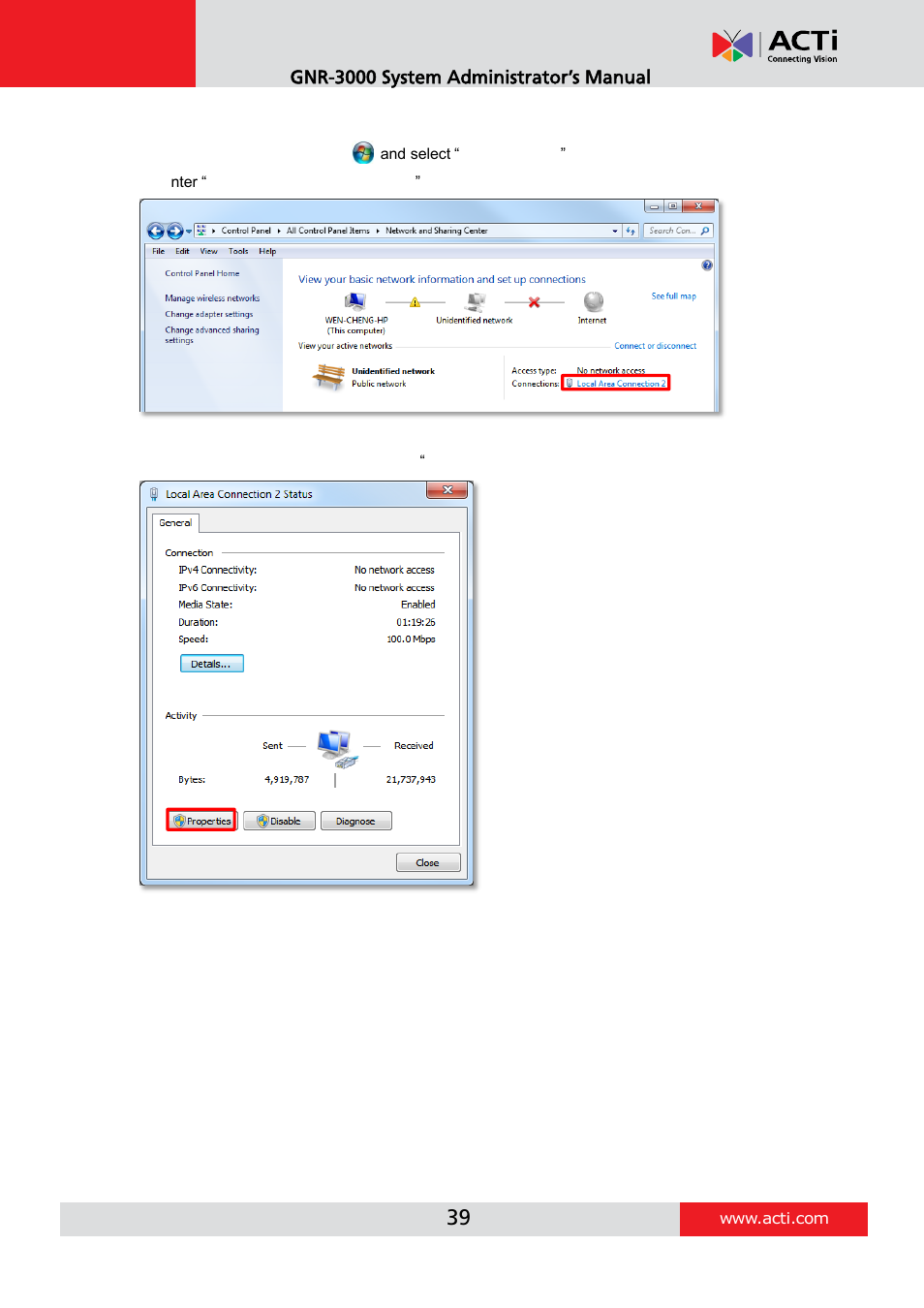 Assign a static ip address to gnr | ACTi GNR-3000 V3.0.09 User Manual | Page 39 / 150