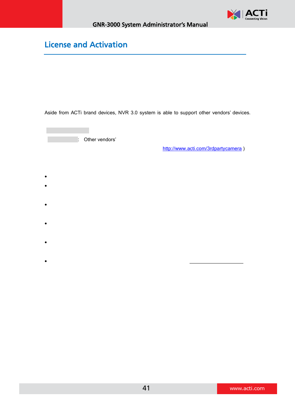 License and activation, Gnr-3000 system administrator’s manual | ACTi GNR-3000 V3.0.09 User Manual | Page 41 / 150