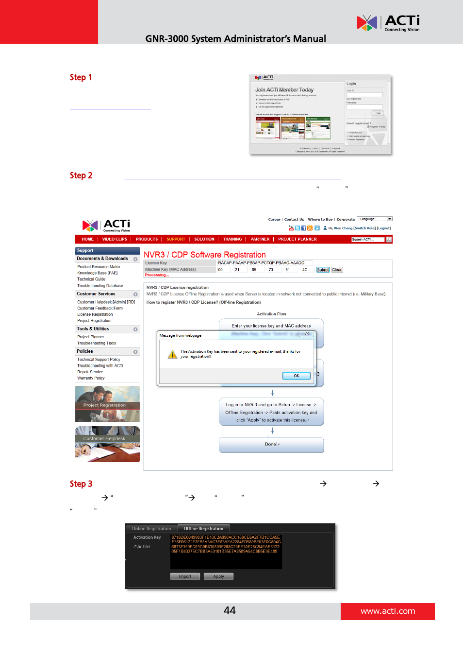 Offline activation sop, Offline activation | ACTi GNR-3000 V3.0.09 User Manual | Page 44 / 150