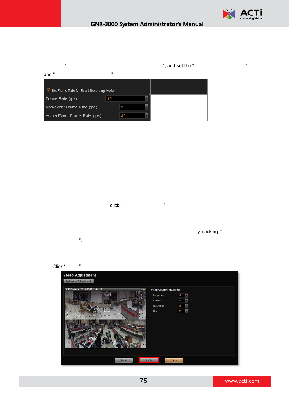 Fine-tune the image | ACTi GNR-3000 V3.0.09 User Manual | Page 75 / 150