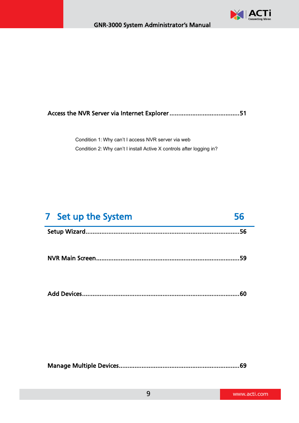 7 set up the system 56 | ACTi GNR-3000 V3.0.09 User Manual | Page 9 / 150