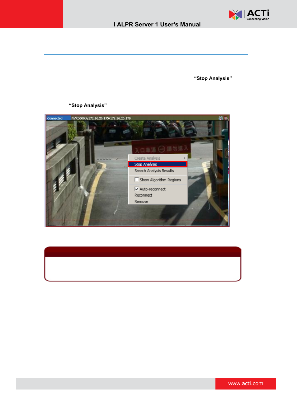 Stop (cancel) an analysis rule | ACTi ALPR Server 1 V1.0.1 User Manual | Page 30 / 40