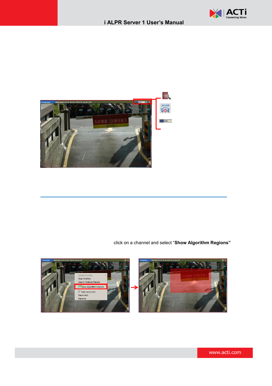 Monitoring, Display detection indicators | ACTi ALPR Server 1 V1.0.1 User Manual | Page 31 / 40