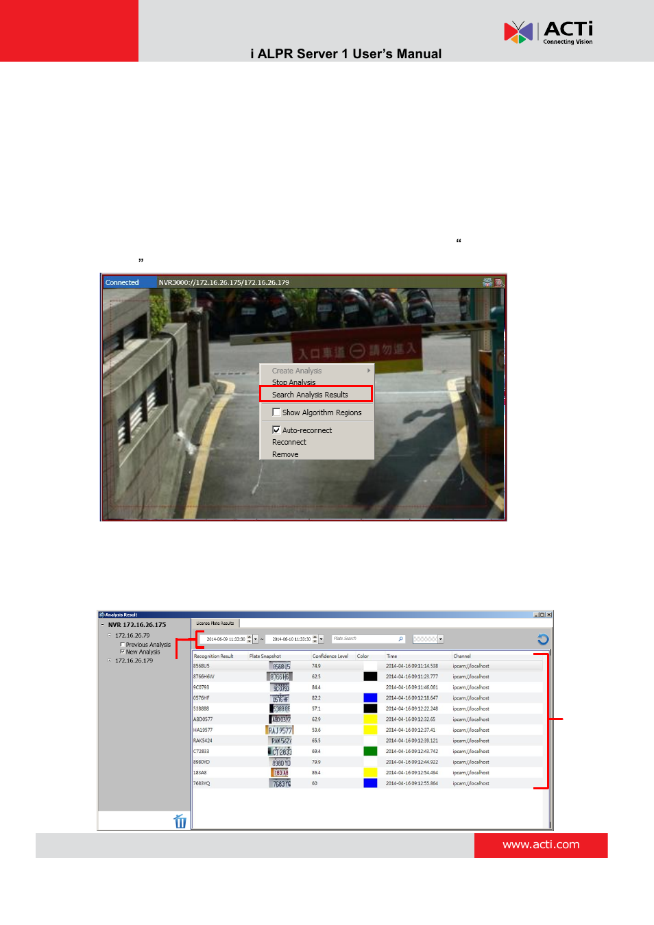 Analysis results | ACTi ALPR Server 1 V1.0.1 User Manual | Page 33 / 40