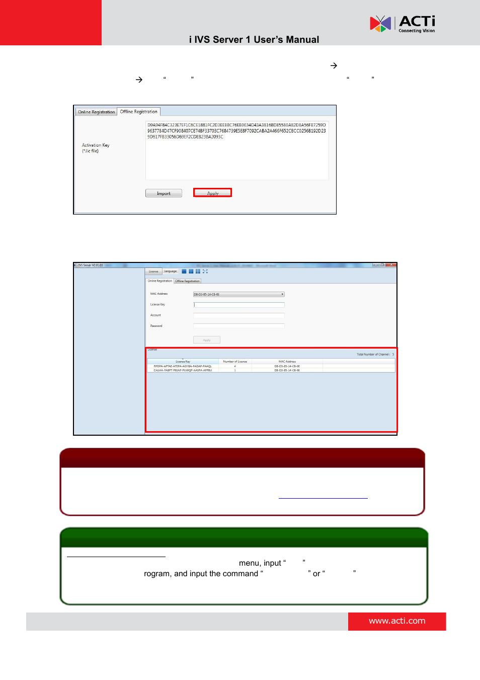 Verify your license, License and activation | ACTi IVS Server 1 V2.02.06 User Manual | Page 15 / 52
