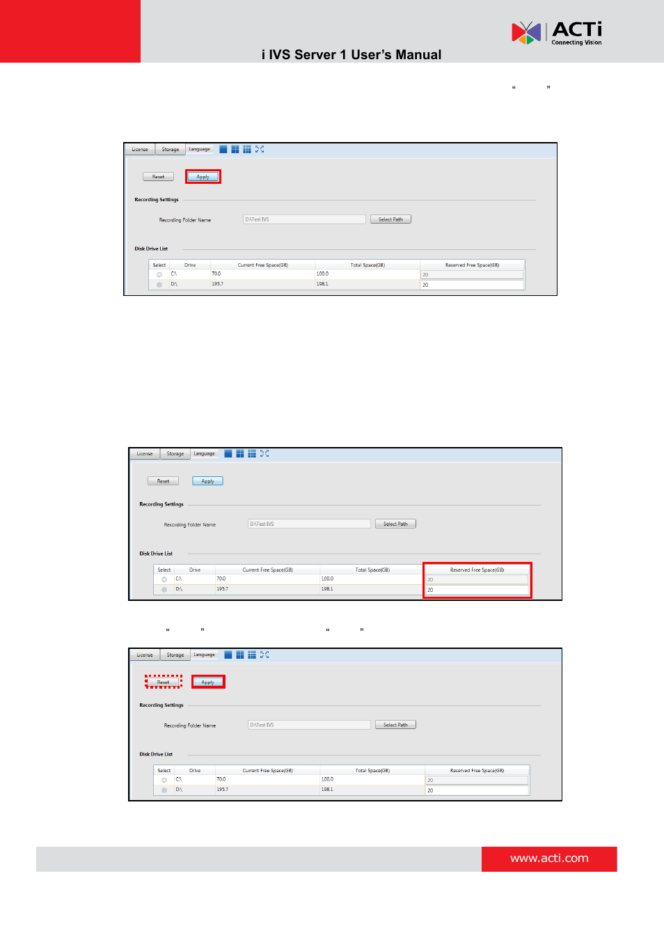 Act i ivs server 1 user’s manual | ACTi IVS Server 1 V2.02.06 User Manual | Page 17 / 52