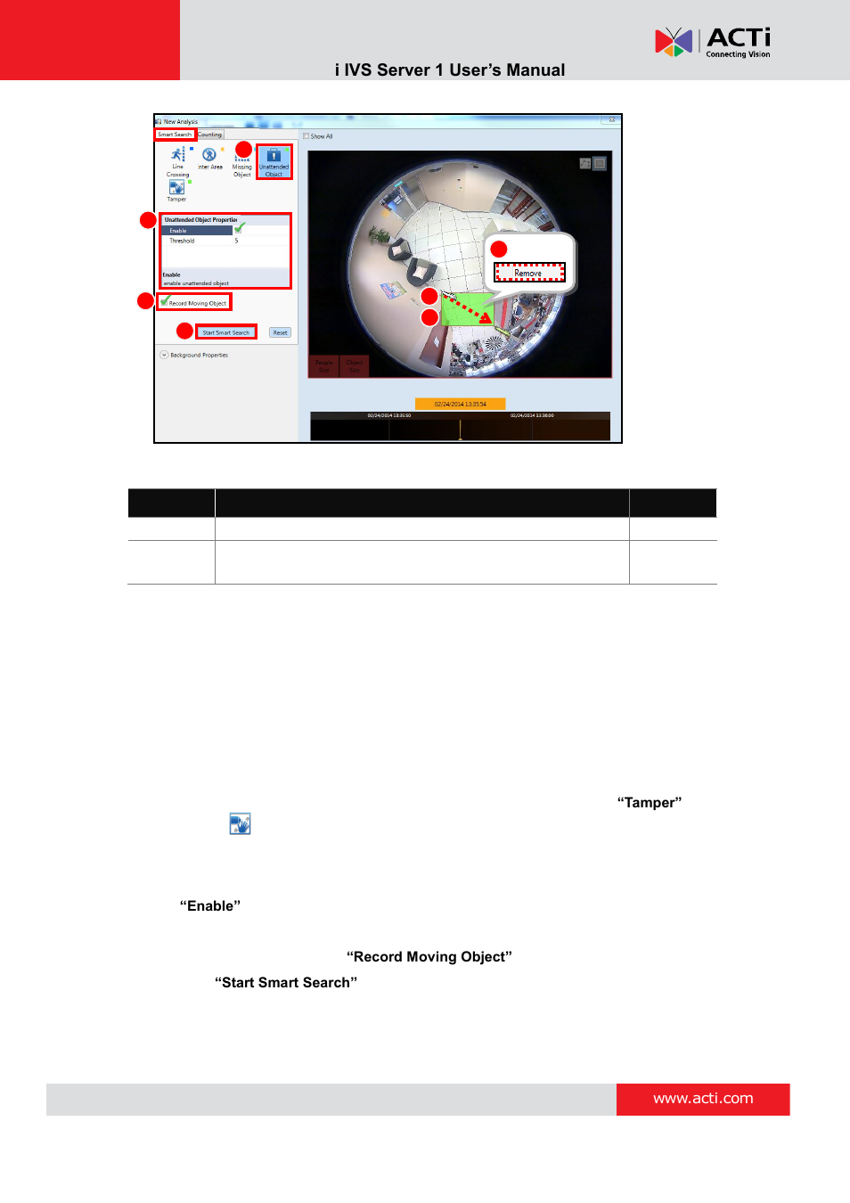 Unattended object algorithm property settings, Tamper | ACTi IVS Server 1 V2.02.06 User Manual | Page 33 / 52