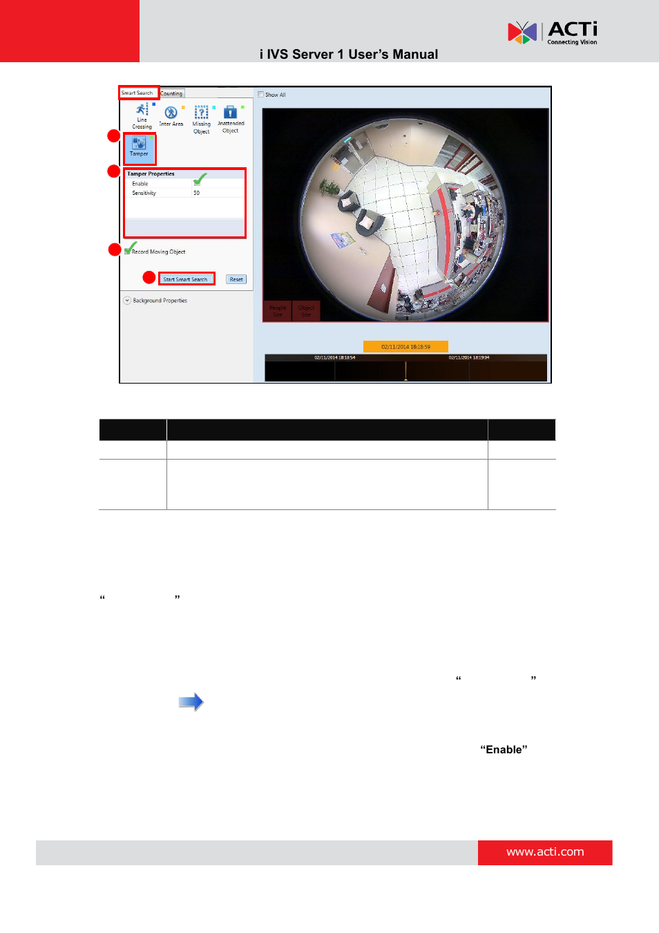 Tamper analysis property settings, Object count | ACTi IVS Server 1 V2.02.06 User Manual | Page 34 / 52