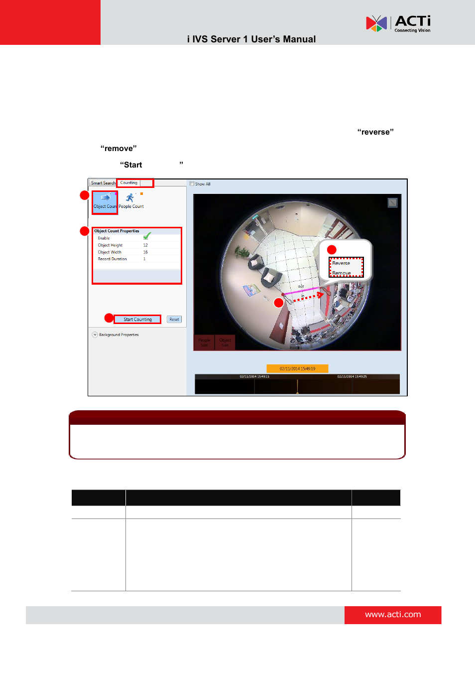Object count analysis property settings | ACTi IVS Server 1 V2.02.06 User Manual | Page 35 / 52