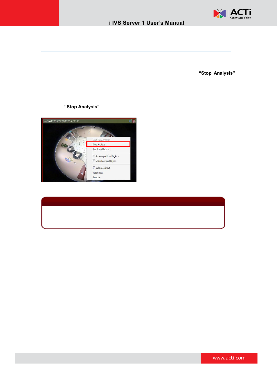 Stop (cancel) an analysis rule | ACTi IVS Server 1 V2.02.06 User Manual | Page 39 / 52