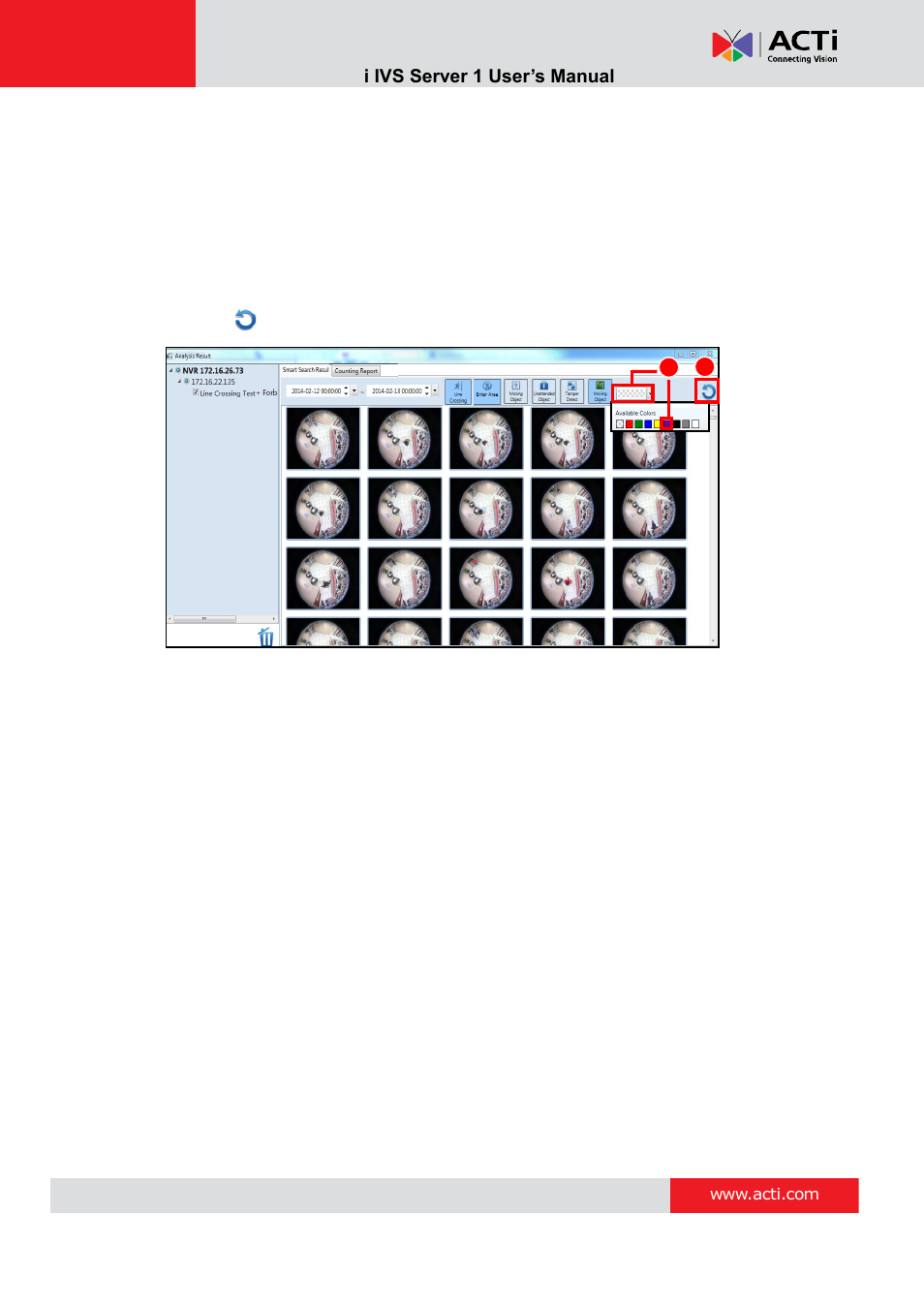 Smart search results by object color | ACTi IVS Server 1 V2.02.06 User Manual | Page 44 / 52