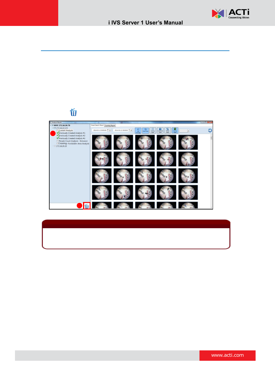 Delete an analysis rule | ACTi IVS Server 1 V2.02.06 User Manual | Page 52 / 52