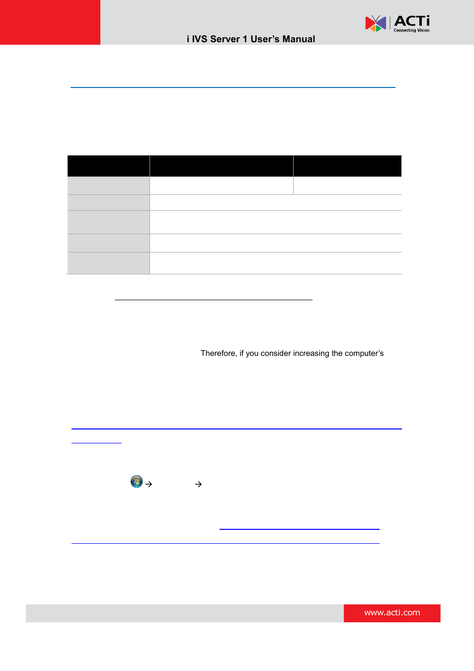 Pc hardware requirements, Act i ivs server 1 user’s manual | ACTi IVS Server 1 V2.02.06 User Manual | Page 8 / 52